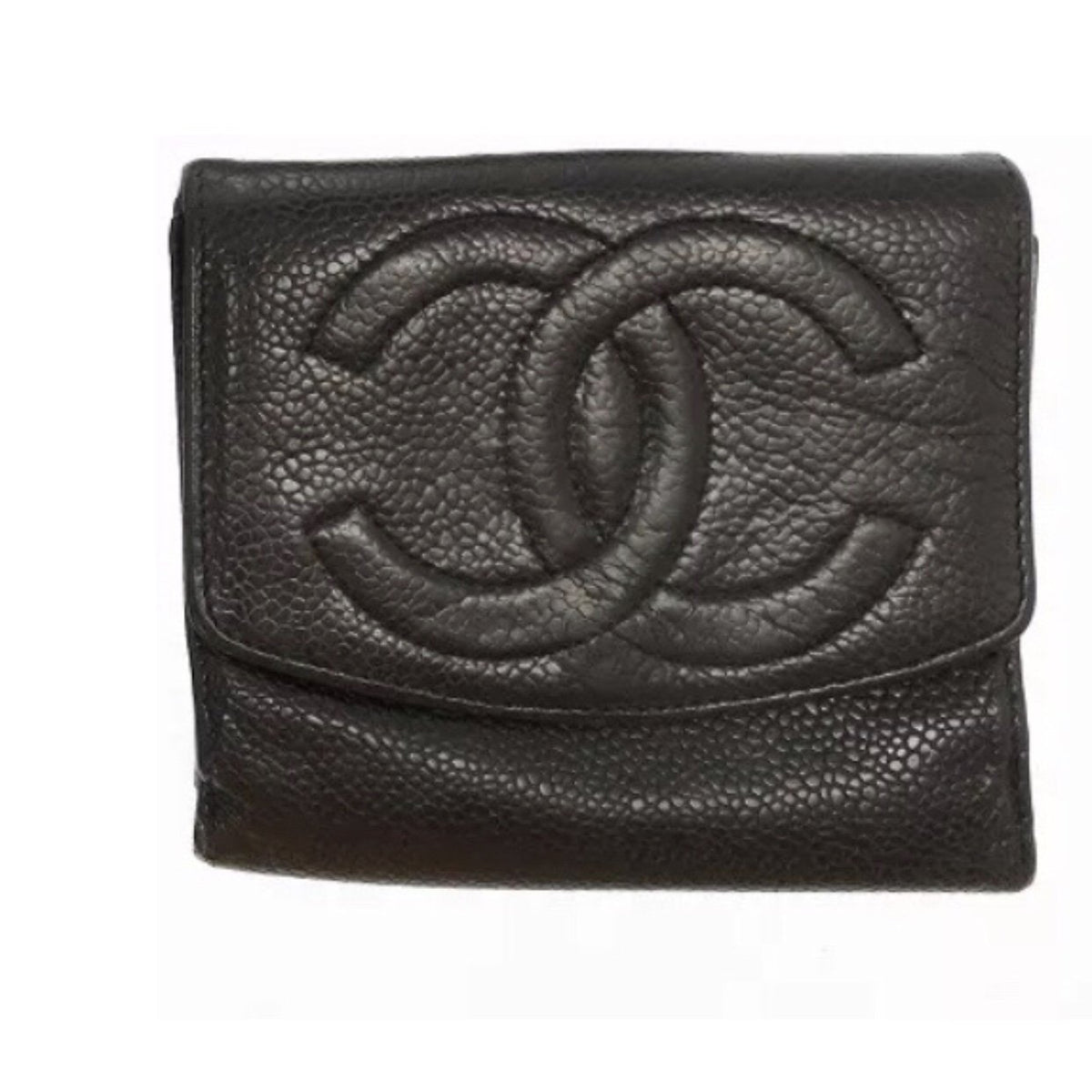 Chanel Black Caviar Leather CC Logo Long Snap Bifold Wallet