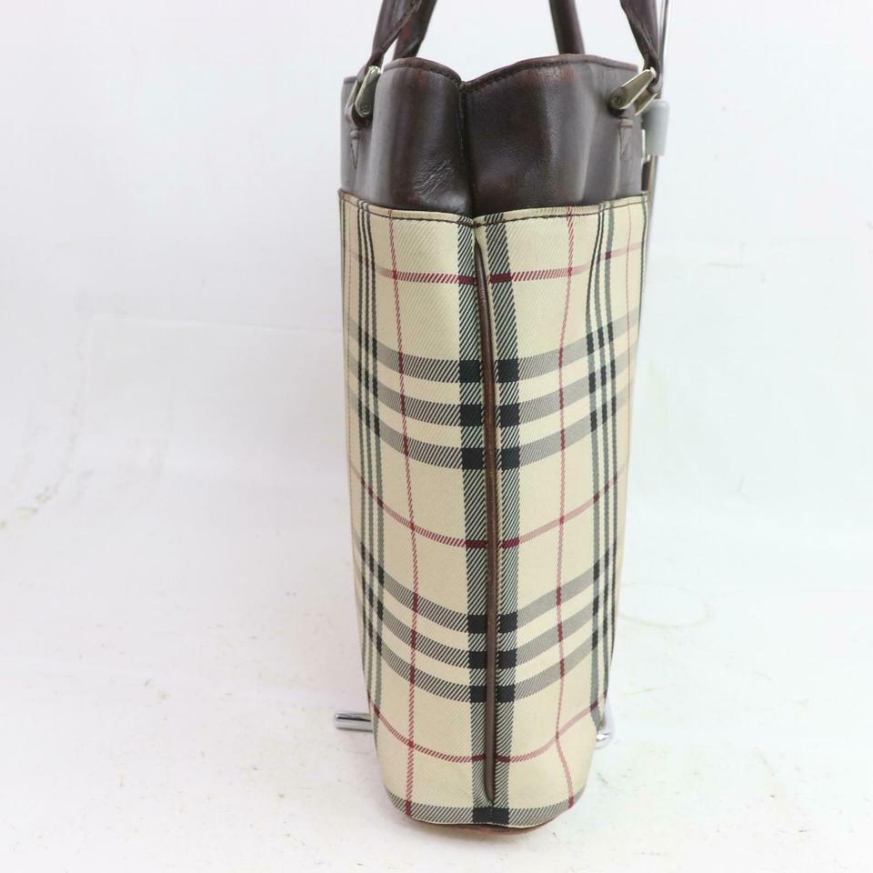 BURBERRY: leather and tartan fabric tote bag - Black