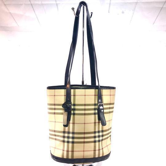 Leather-trimmed checked coated-canvas bucket bag