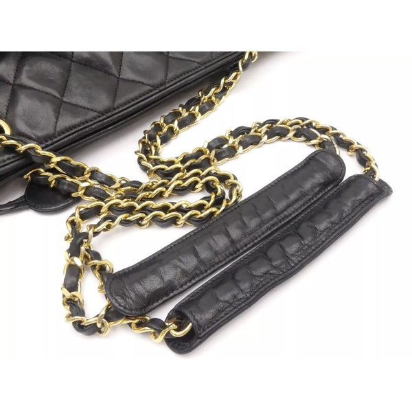 CHANEL Vintage Quilted Leather Chain Handle Tote Bag Black