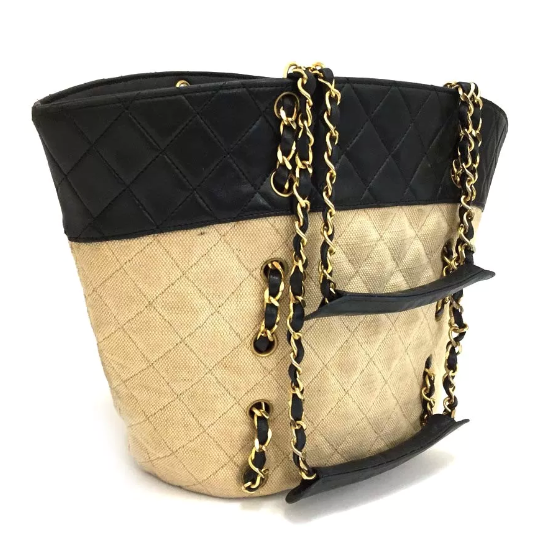 Chanel CC SHW Tote Shoulder Bag Canvas Black