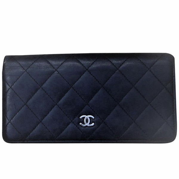 CHANEL Quilted long wallet Black Leather silver Hardware for edhadzie0   eBay
