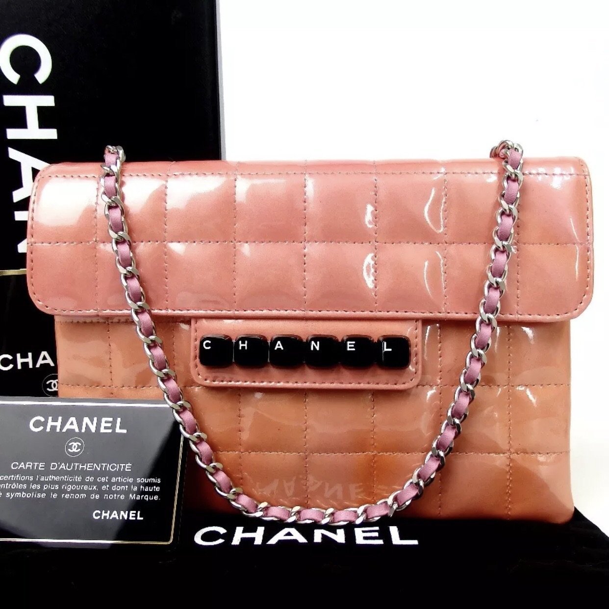 CHANEL Chocolate Bar Small Patent Leather Flap Shoulder Bag Red