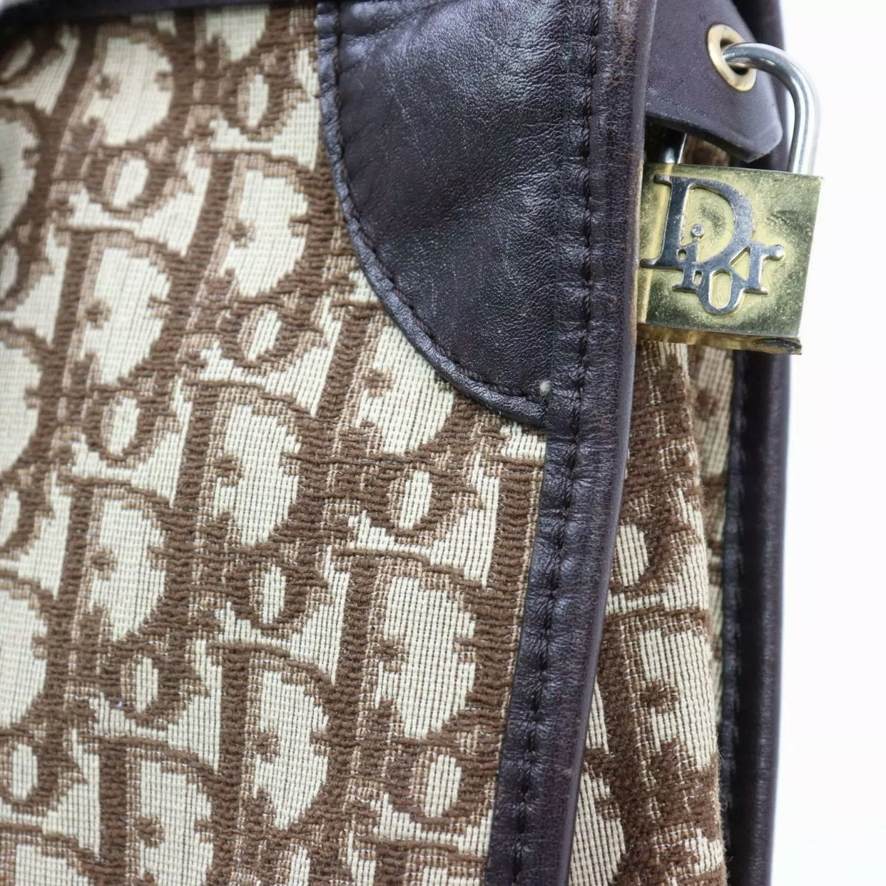 Authentic Vintage Christian Dior Brown Oblique Canvas Saddle Boston Hand Bag