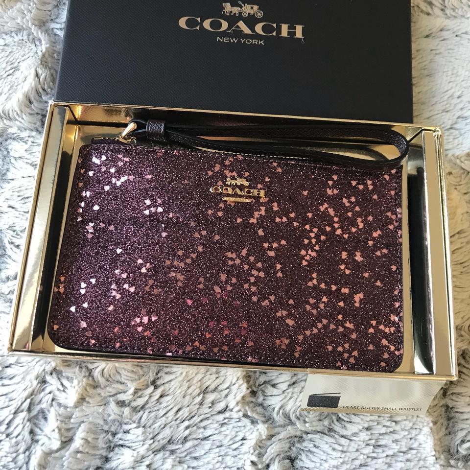 COACH Signature Wristlet Wallet Gold Glitter Thread Authenticated