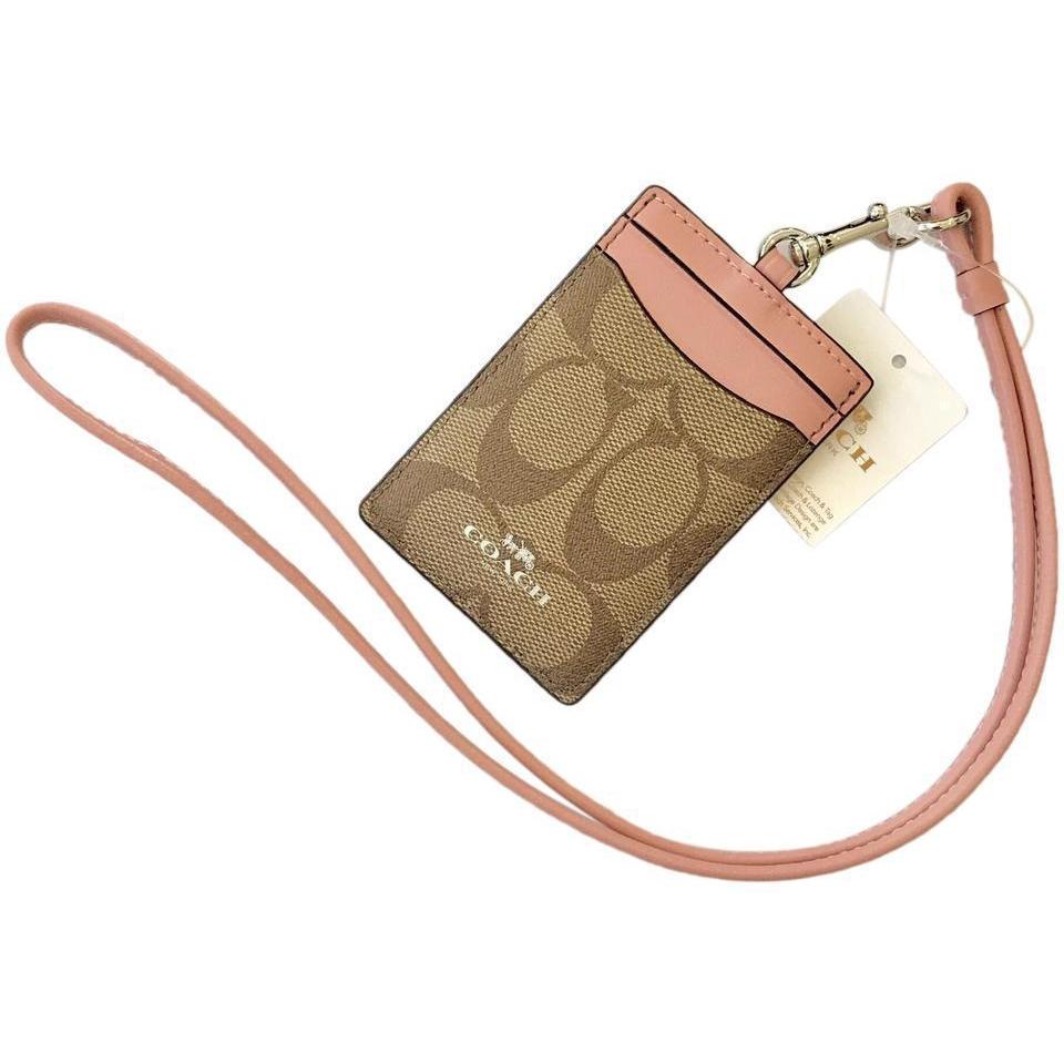 NEW 🎀 Coach Card ID Holder Key Chain Brown True Pink