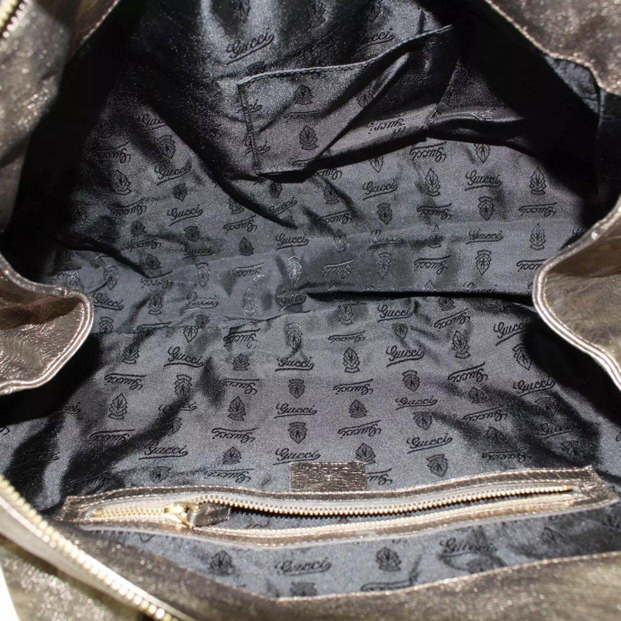 Gucci Bronze Metallic Coated Monogram Canvas Tote Bag. The