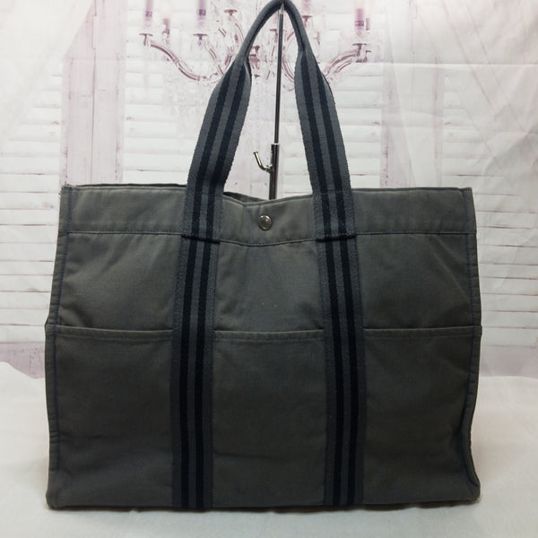Hermes Grey/Black Canvas Fourre Tout Holdall MM Tote Bag - Yoogi's