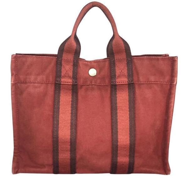 HERMES Paris Fourre Tout MM Red Coton Canvas Mini Tote Hand Bag