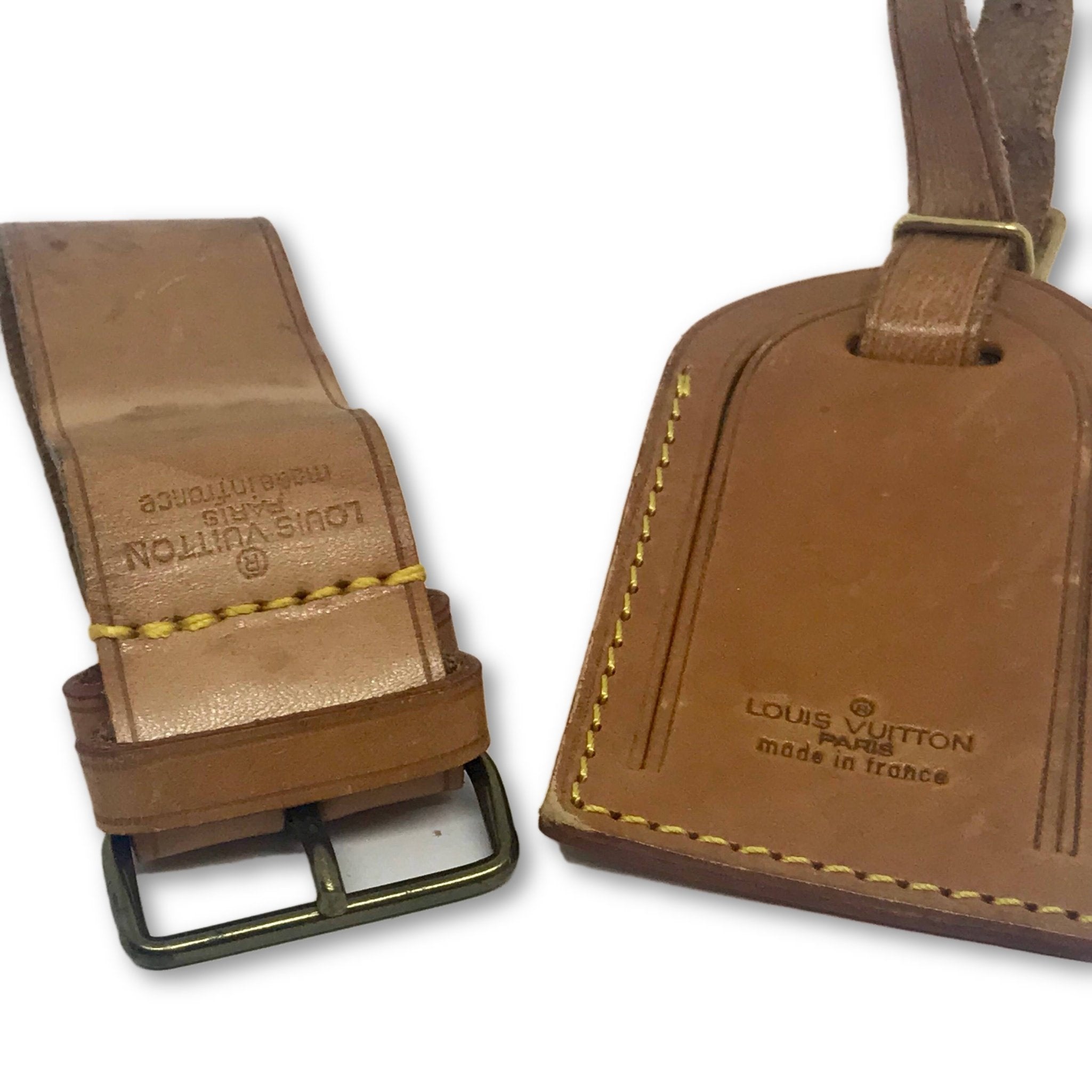 Louis Vuitton Dark Green Leather Luggage Tag and Handle Fastener - Yoogi's  Closet