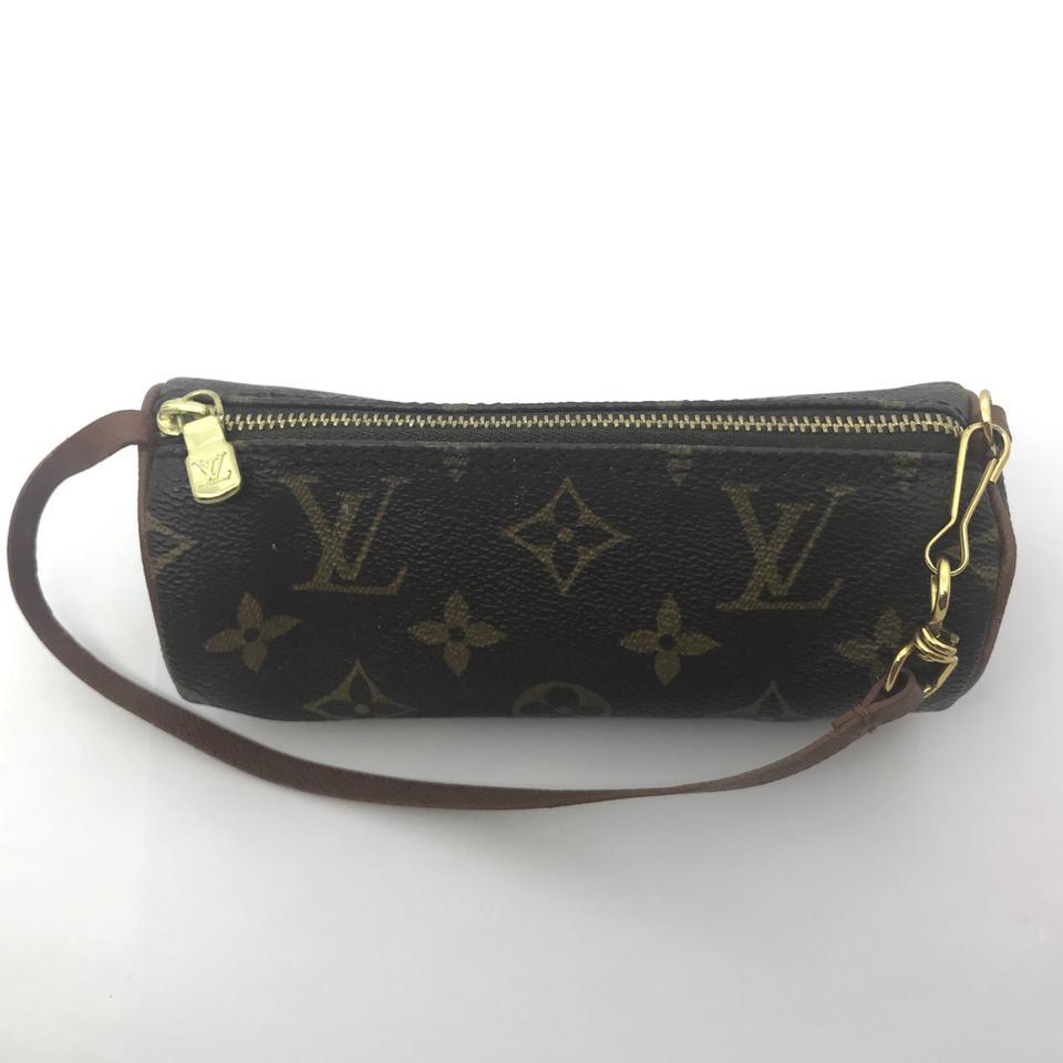 LOUIS VUITTON Papillon Pouch Hand bag Monogram Leather Brown Gold Plated  65BW310