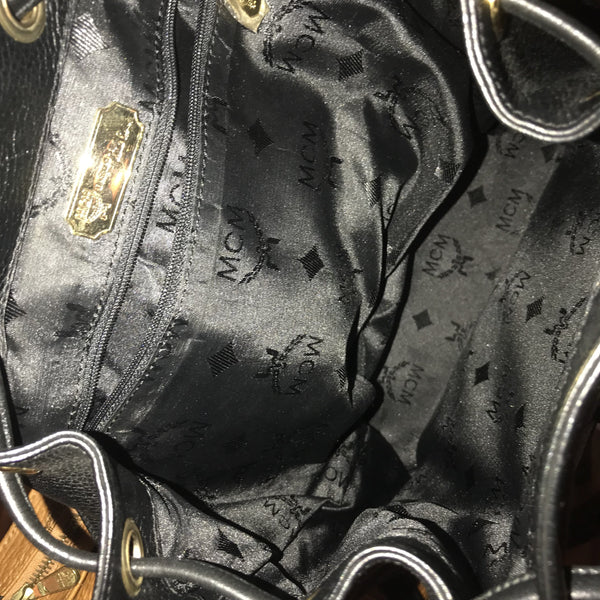 MCM, Bags, Mcm Black Leather Bucket Tote Bag