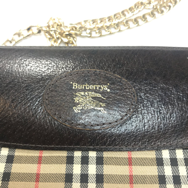 Pre-owned Burberry Pochette Chain Bag Haymarket Check Coated